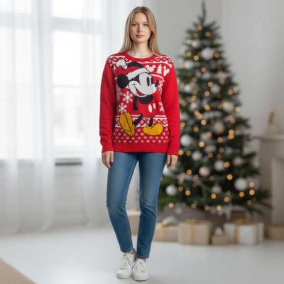 Disney Sweaters - Disney Mickey Mouse Women's Size XL Santa Christmas Sweater Holiday Winter
